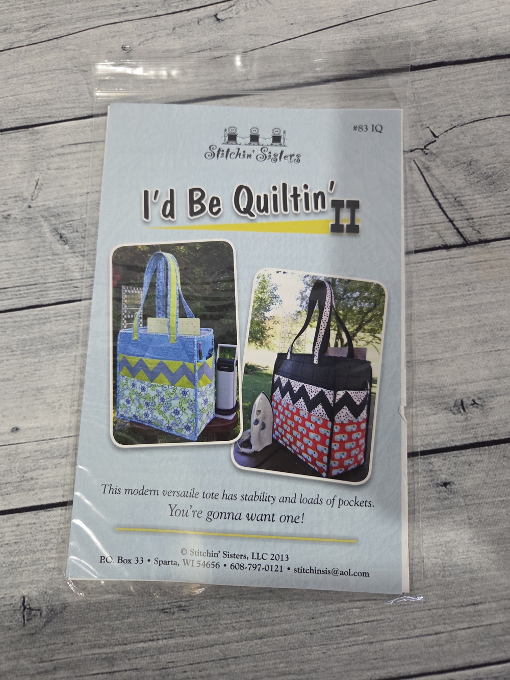 Stitchin' Sisters I'd Be Quiltin' II Tote Sewing Pattern